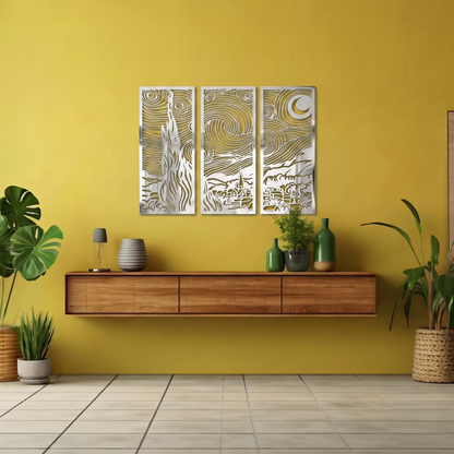 3-Piece Starry Night Metal Wall Art - Van Gogh Masterpiece Silhouette Home Decor