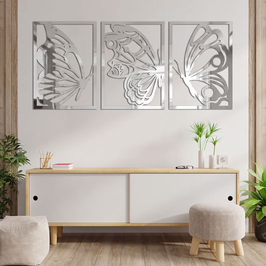 3-Piece Butterfly Metal Wall Art - Modern Nature Silhouette Decor