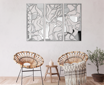 3-Piece Abstract Fluid Line Metal Wall Art - Modern Organic Wave Decor