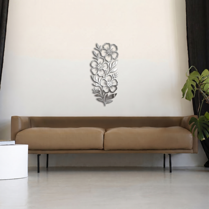 Vertical Floral Metal Wall Art - Elegant Botanical Flower Silhouette Home Decor