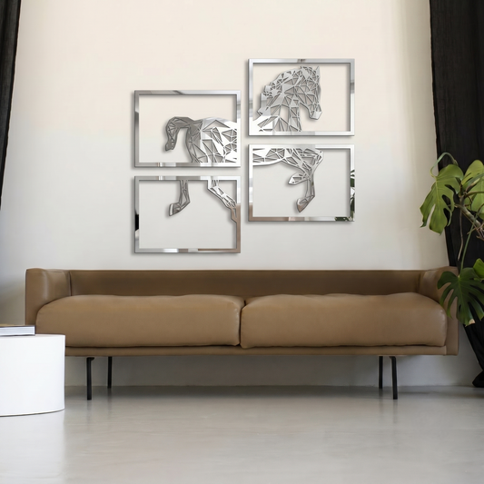 4-Piece Geometric Horse Metal Wall Art - Modern Origami Animal Silhouette Decor