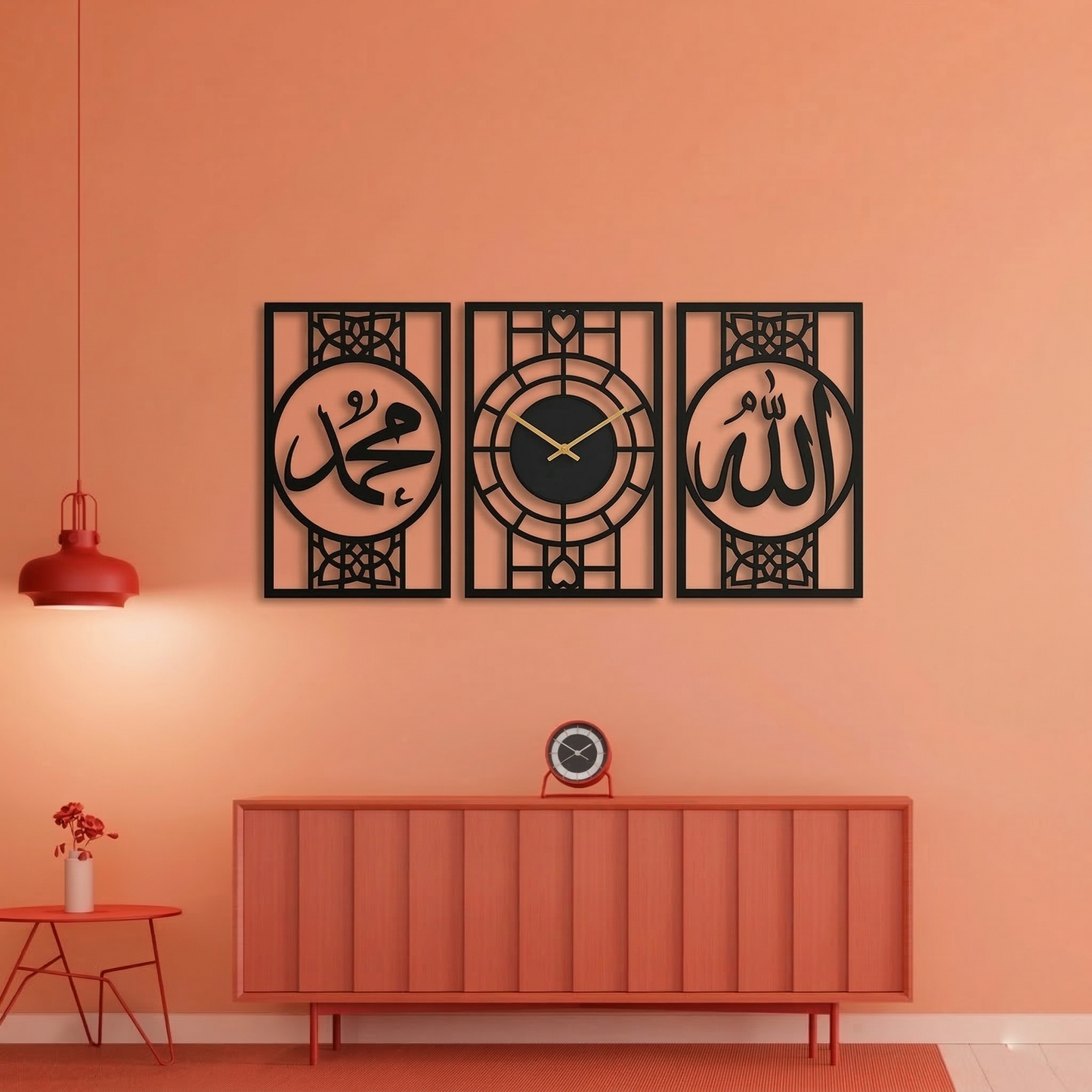 3-Piece Islamic Calligraphy Metal Wall Decor - Allah & Muhammad Panel Set Decor