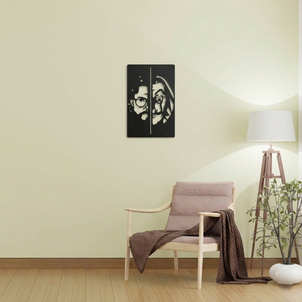 La Casa De Papel "Money Heist" Metal Wall Art - Professor & Dali Mask Silhouette Decor