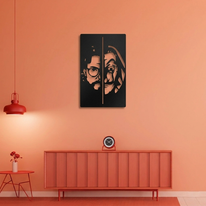 La Casa De Papel "Money Heist" Metal Wall Art - Professor & Dali Mask Silhouette Decor
