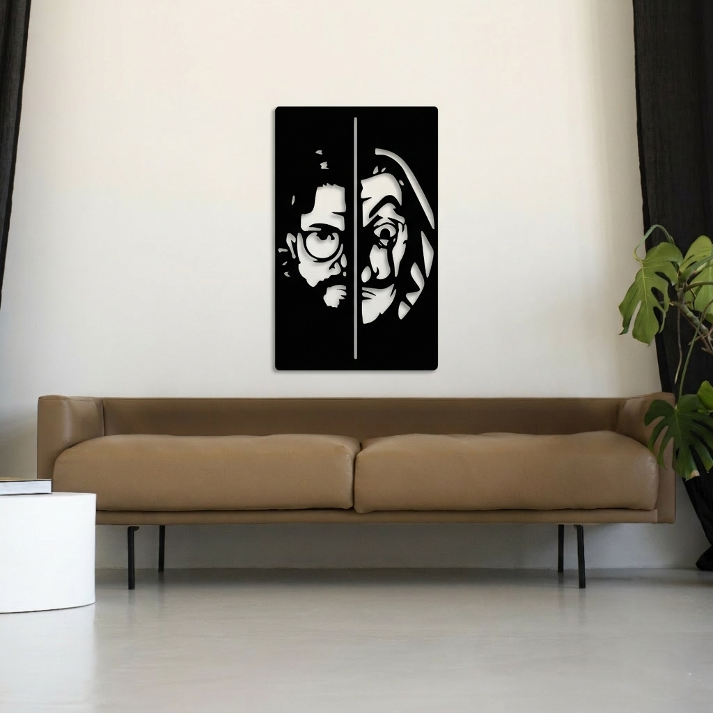 La Casa De Papel "Money Heist" Metal Wall Art - Professor & Dali Mask Silhouette Decor