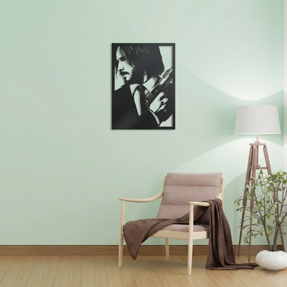 John Wick Metal Wall Art - Iconic Action Movie Silhouette Home Decor for Game Room & Man Cave