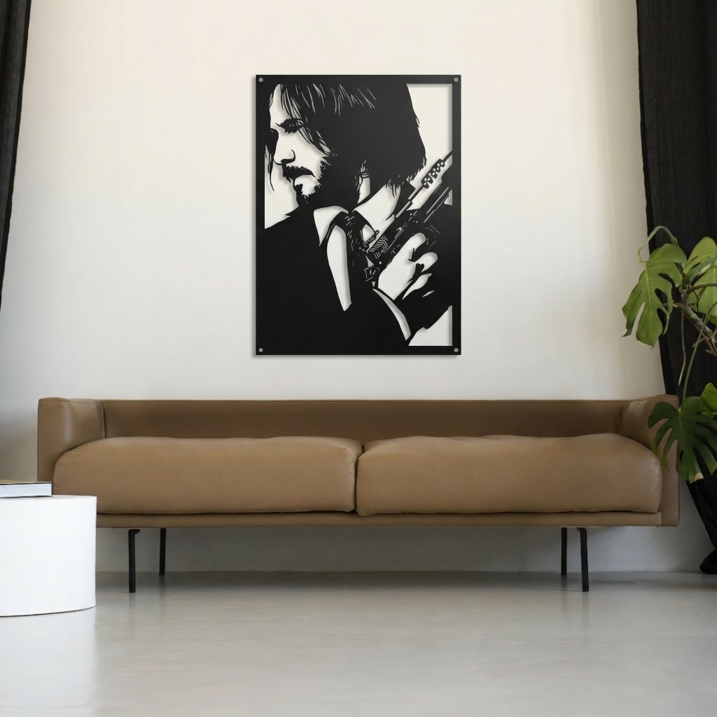 John Wick Metal Wall Art - Iconic Action Movie Silhouette Home Decor for Game Room & Man Cave