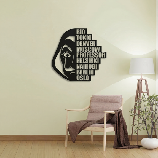 Money Heist Dali Mask & Crew Names Metal Wall Art - La Casa De Papel Home Decor