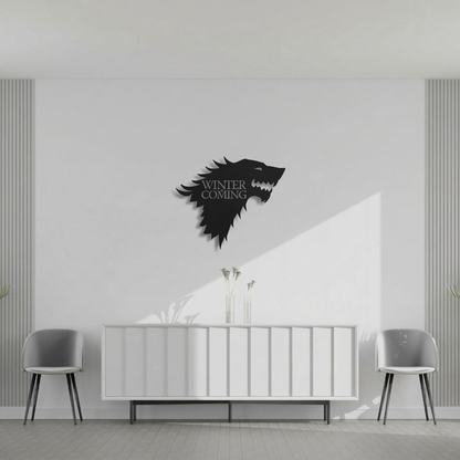 Game of Thrones House Stark Direwolf Metal Wall Art - "Winter is Coming" Sign