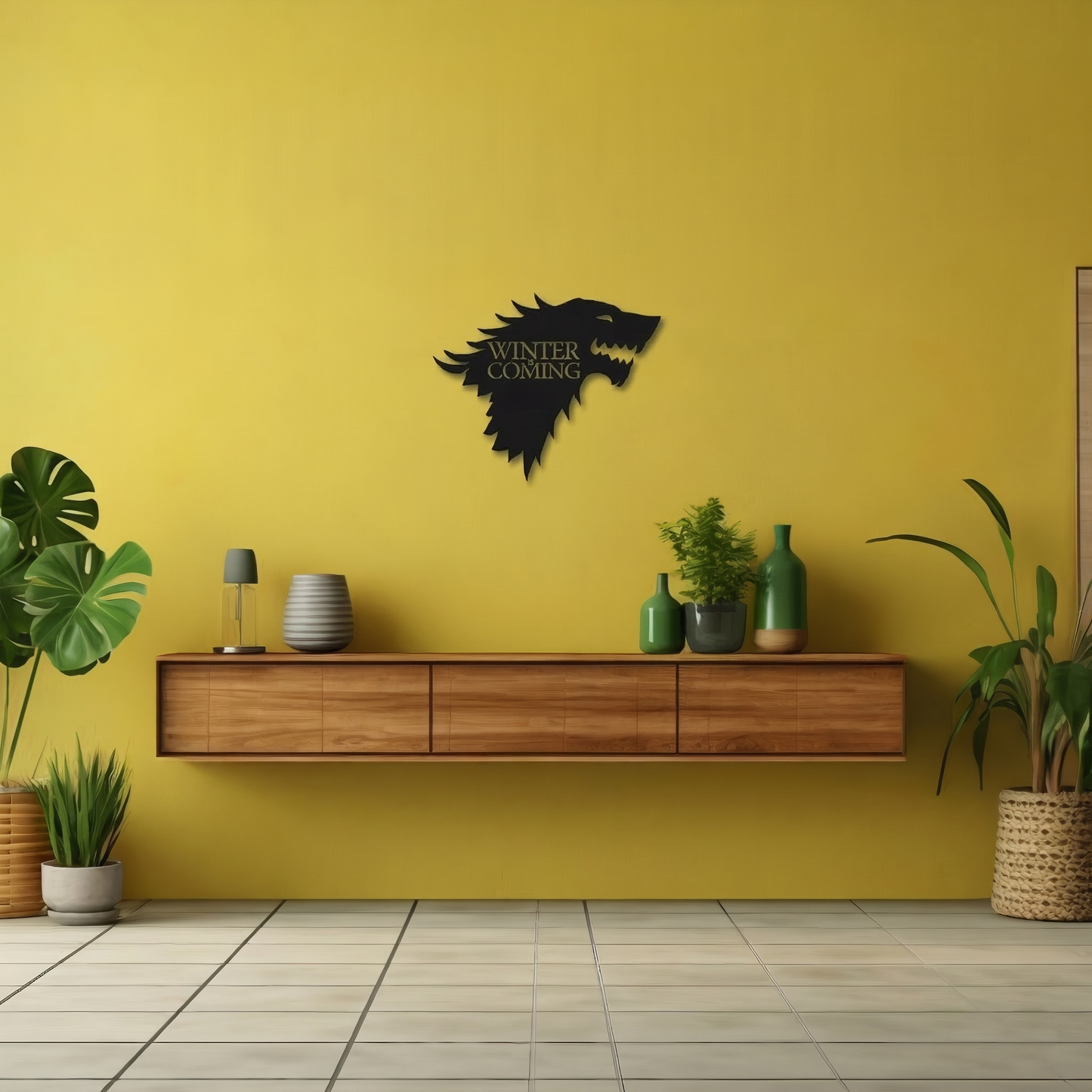 Game of Thrones House Stark Direwolf Metal Wall Art - "Winter is Coming" Sign