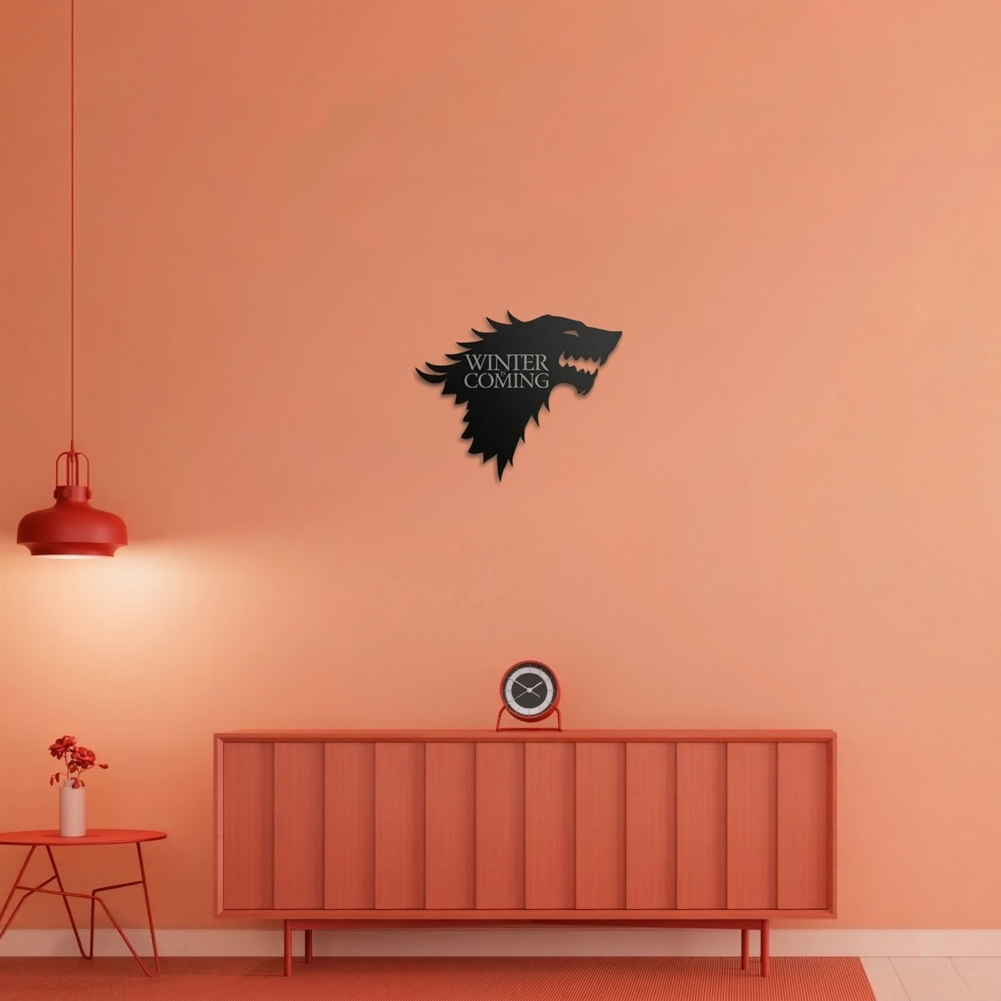 Game of Thrones House Stark Direwolf Metal Wall Art - "Winter is Coming" Sign