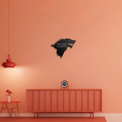 Game of Thrones House Stark Direwolf Metal Wall Art - "Winter is Coming" Sign