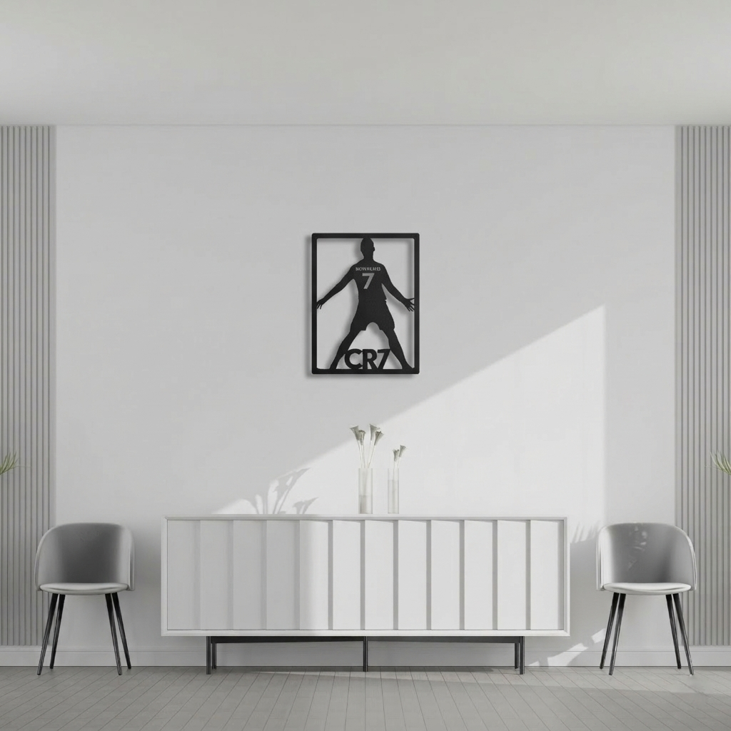 Cristiano Ronaldo CR7 Silhouette Metal Wall Art - Modern Soccer Fan Decor