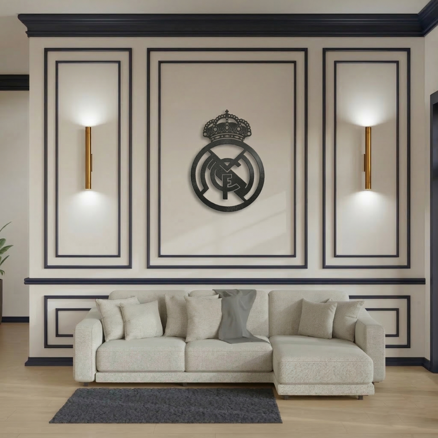Real Madrid Crest Metal Wall Art - Modern Soccer Club Logo Decor for Game Room & Office