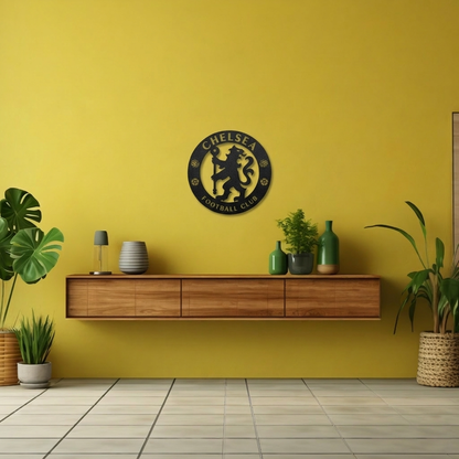 Chelsea FC Crest Metal Wall Art - Modern Soccer Club Logo Decor for Game Room & Office